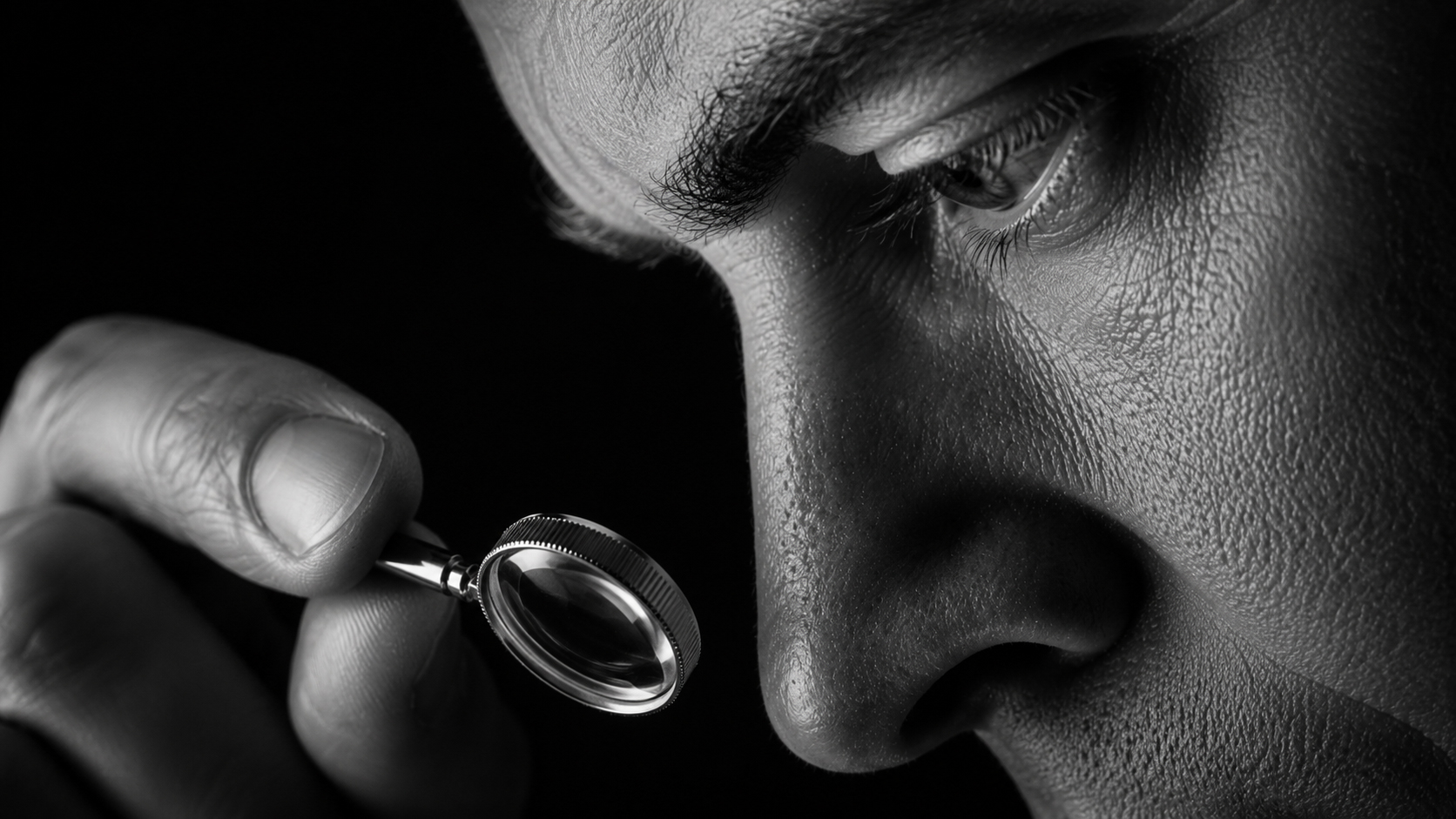 Close inspection through a loupe, representing contract clause review